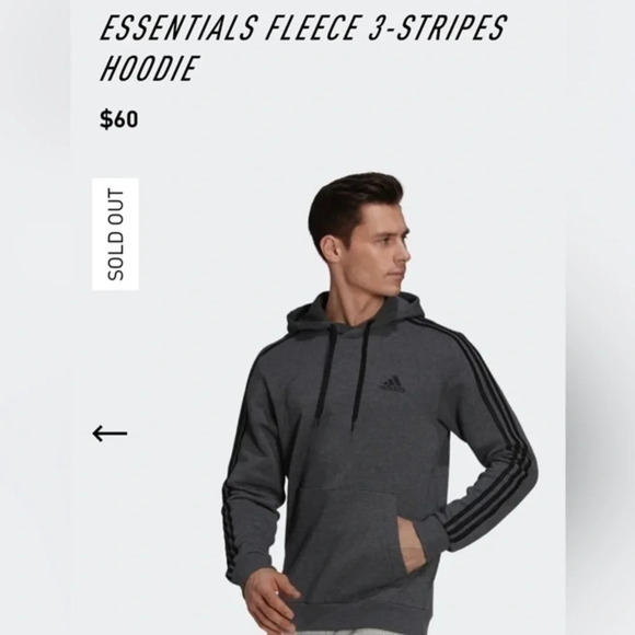 Adidas Men’s Essential Fleece 3-Stripes Hoodie - Picture 1 of 8